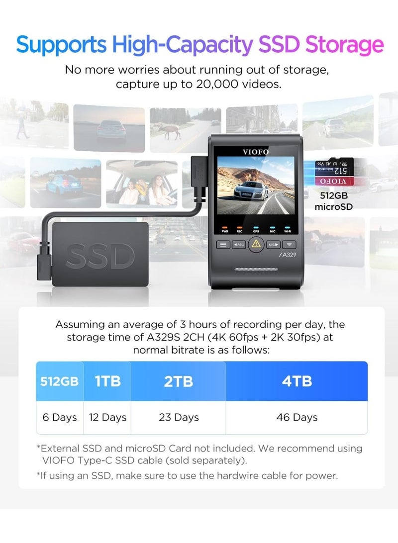 Viofo A329S 2CH 4K Dash Camera for Car with GPS – Front & Rear Car Dash Cam, Sony Sensor, Wi-Fi 6, 24/7 Parking Mode, Car Dash Camera / Dashcam - Image 5